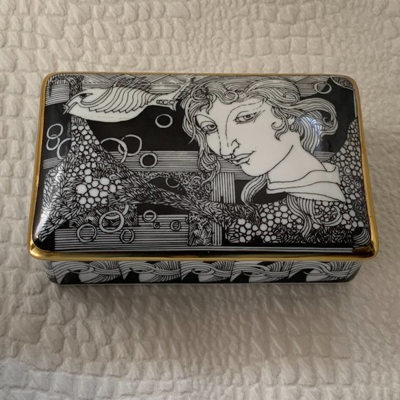 Vintage 80s Hollohaza Szasz Endre Porcelain Lidded Box Trinket 21K Gold Plated - Picture 3 of 13